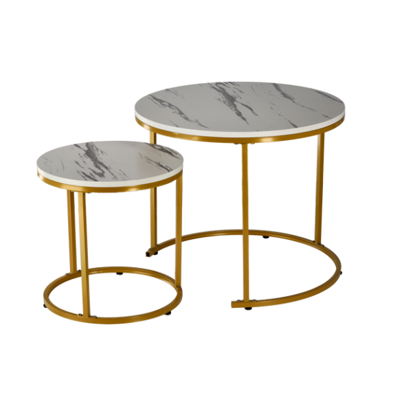 Set dveh klubskih mizic – beli marmor in zlat okvir FAT1459