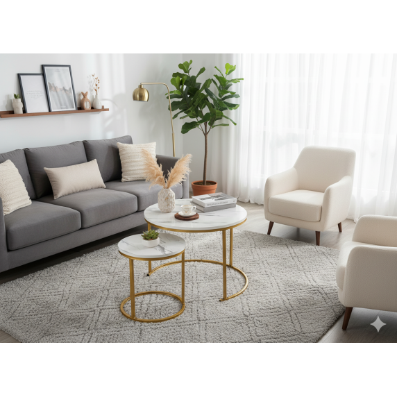 Set dveh klubskih mizic – beli marmor in zlat okvir FAT1459