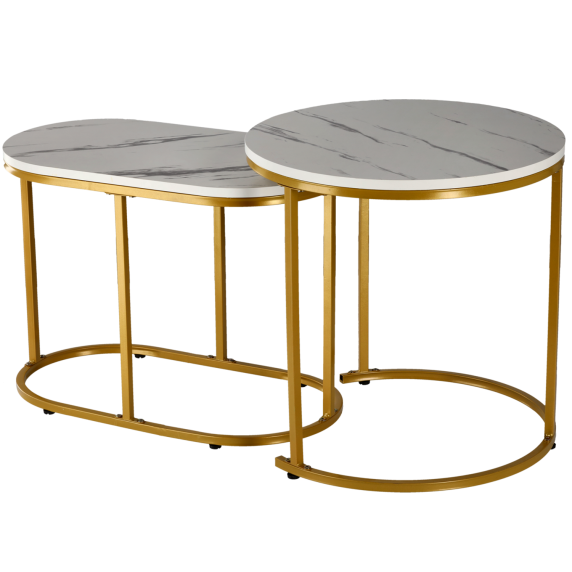 Set dveh klubskih mizic FAT1466 – Bel marmor in zlati okvir
