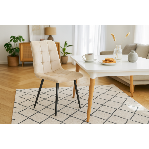 Moderen žametni stol s prešitimi detajli FAT2950- bež