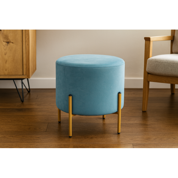 Velur tabure z zlatimi nogami – PHO3925, 35 x 40 cm – Temnomodra barva