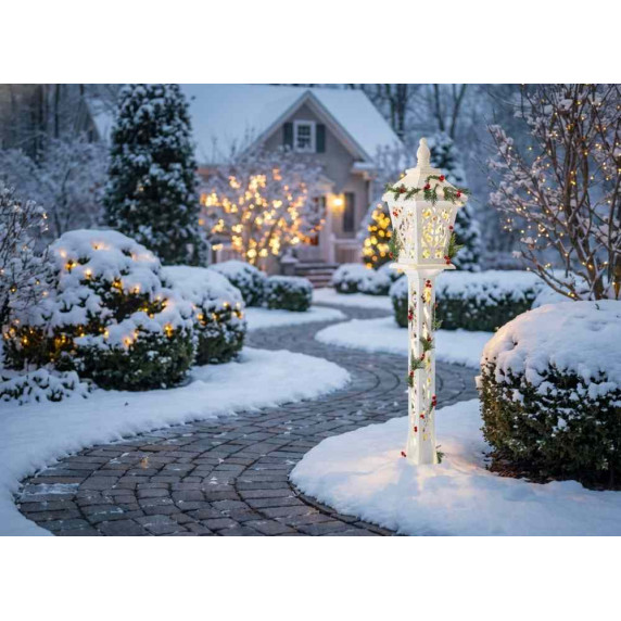 Karácsonyi fehér LED-es utcai lámpás dekoráció – 120 cm