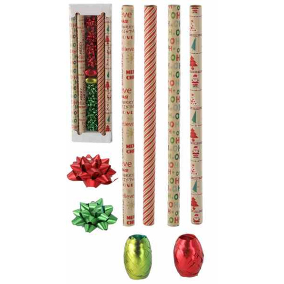 Set de Crăciun pentru împachetarea cadourilor (70 x 200 cm) – verde/roșu