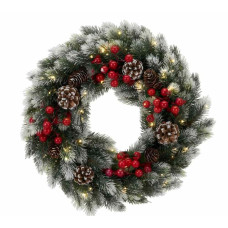 Karácsonyi koszorú 40 cm, 40 LED világítással - havas - 