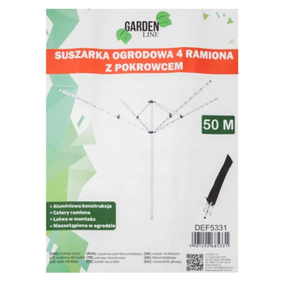 GARDEN LINE Kerti ruhaszárító 4 karos 50 m védőhuzattal