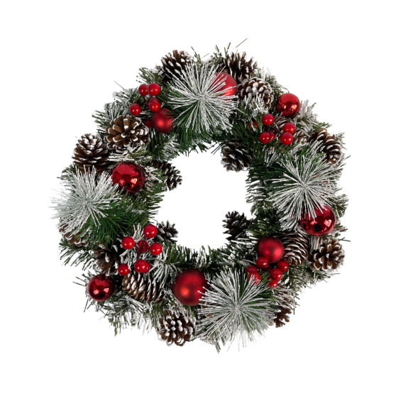 Coroană de Crăciun din conuri cu fructe roșii – 36 cm
