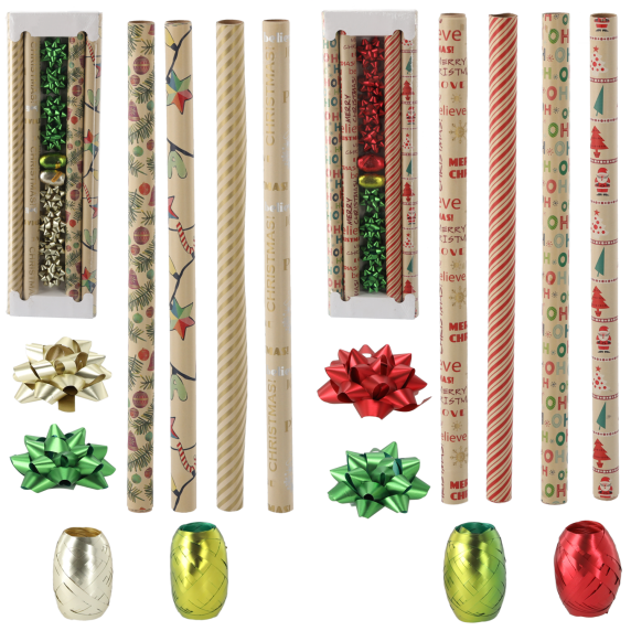 Set de împachetat cadouri de Crăciun (70 x 200 cm)
