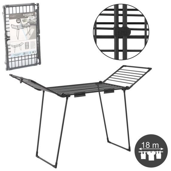 GARDEN LINE Sušilo za perilo z držalom za nogavice 174x61x106 cm RENATA - Črno