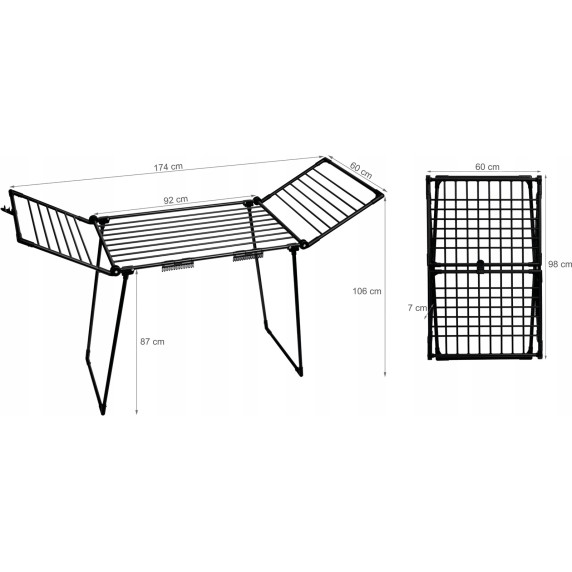 GARDEN LINE Sušilo za perilo z držalom za nogavice 174x61x106 cm RENATA - Črno