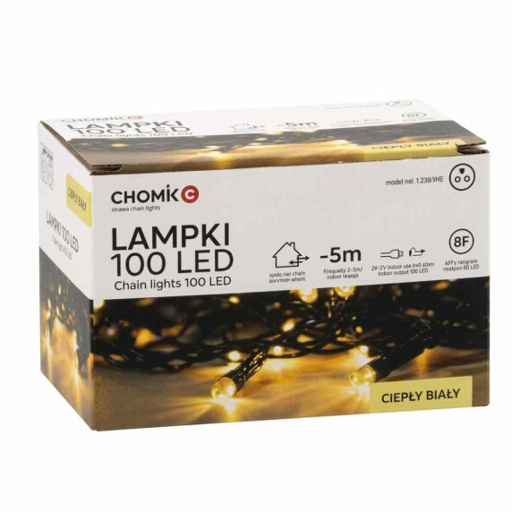 Instalație LED de Crăciun 100L, 5 + 3 m – Alb Cald, pentru Exterior și Interior