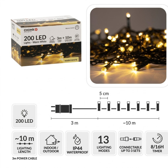 Ghirlandă luminoasă cu LED-uri 100L, alb cald, 5 + 3 m, pentru interior/exterior