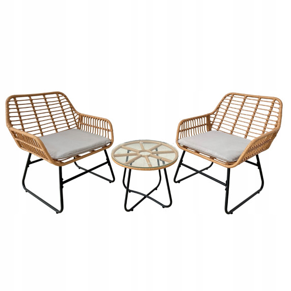 GARDEN LINE Vrtni ratan set – rjavi ratan, bež blazine