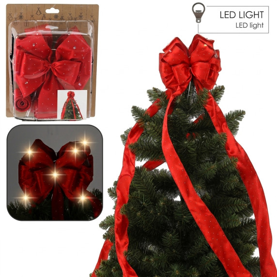 Panglică pentru vârful bradului cu iluminare LED – 1,8 m – roșie