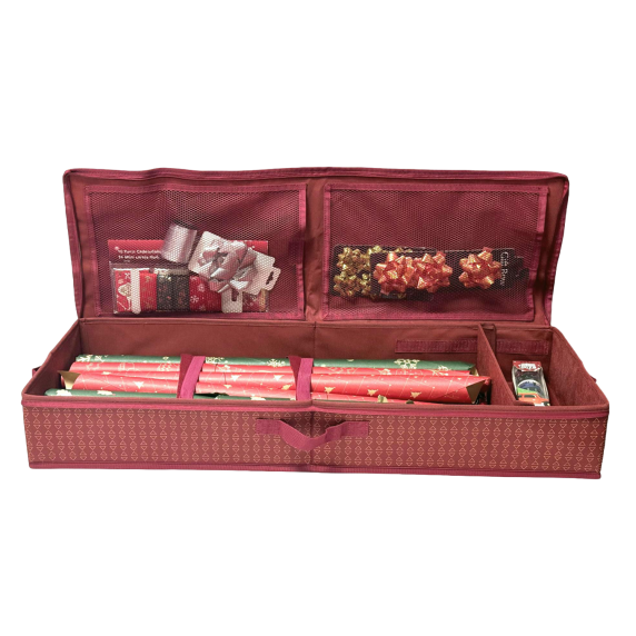 Geantă organizatoare pentru materiale de împachetat cadouri de Crăciun 80 x 30 x 12 cm - roșu