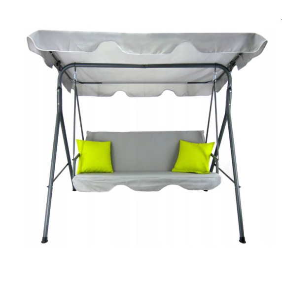 GARDEN LINE Záhradná hojdačka A-TYPE 170 × 118 × 153 cm - sivá s limetkovými vankúšmi