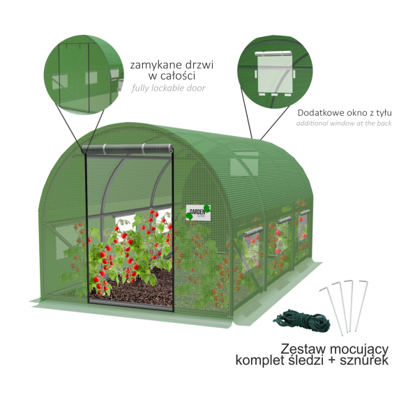 Garden Line kerti fóliasátor – 3 szekciós 3 x 2 x 2 m, 6+1 ablakos -  zöld