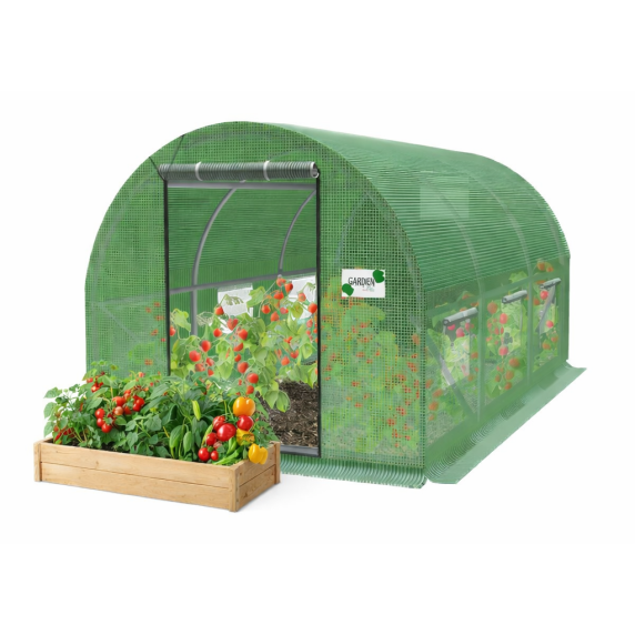 Garden Line kerti fóliasátor – 3 szekciós 3 x 2 x 2 m, 6+1 ablakos -  zöld