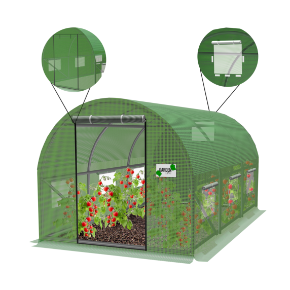 Garden Line kerti fóliasátor – 3 szekciós 3 x 2 x 2 m, 6+1 ablakos -  zöld