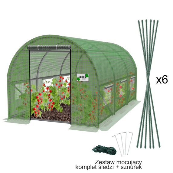 Garden Line kerti fóliasátor – 3 szekciós 3 x 2 x 2 m, 6 ablakos-  zöld