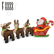 Moș Crăciun gonflabil uriaș, cu sanie și reni – cu iluminare LED (300 cm) - 