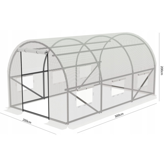 Garden Line  Kerti Fóliasátor – 3 × 2 × 2 m, 6 ablakos (140 g/m²) - fehér