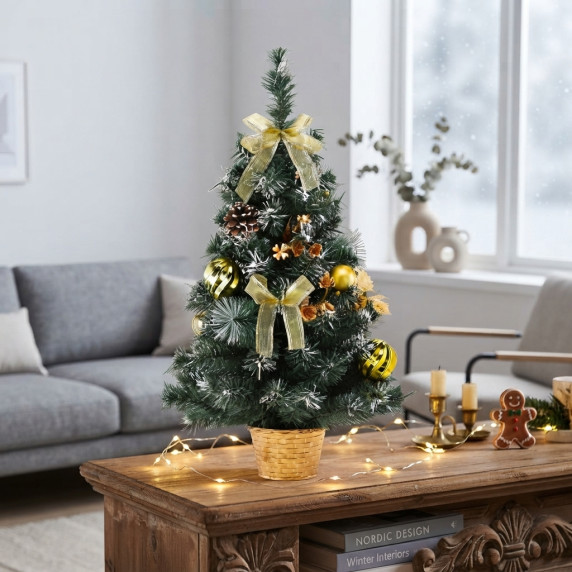 Brad de Crăciun artificial cu decorațiuni, 60 cm – Auriu