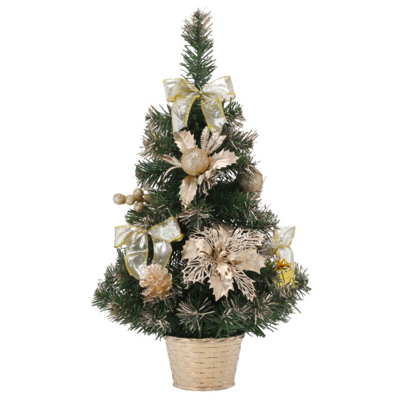 Brad de Crăciun artificial cu decorațiuni, 50 cm – culoare șampanie 
