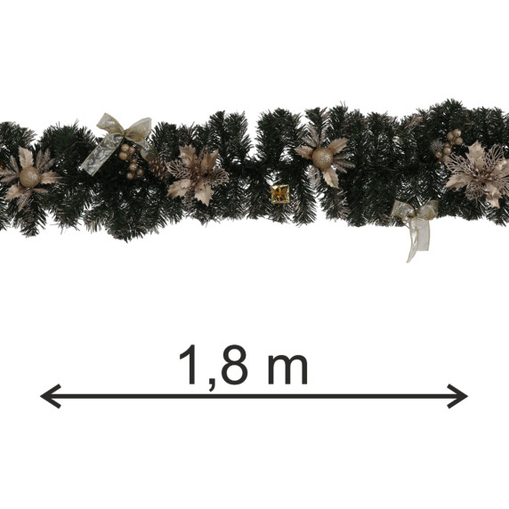 Ghirlandă de Crăciun cu ornamente, 1,8 m – Aurie