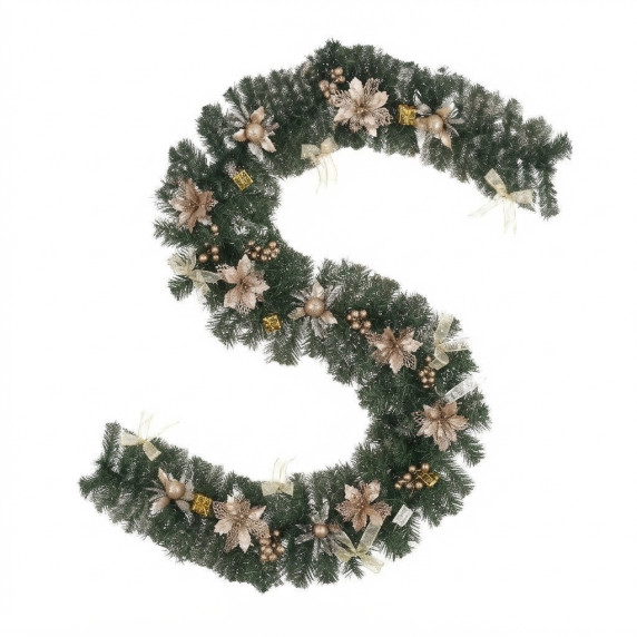 Ghirlandă de Crăciun cu ornamente, 1,8 m – Aurie