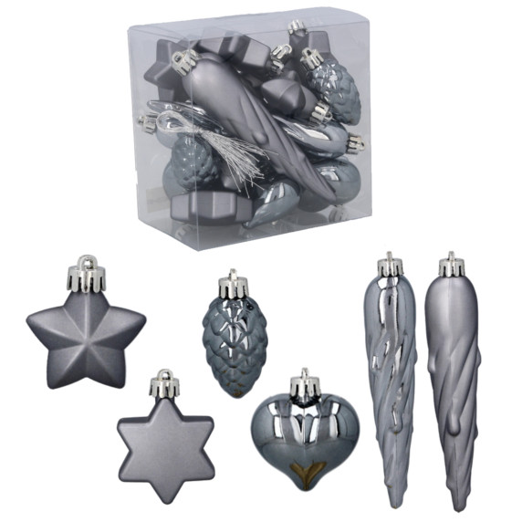 Decorațiuni de Crăciun, 20 de bucăți – gri grafit