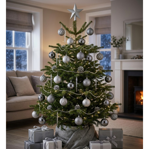 Karácsonyfa dísz szett 16 darab 6 cm - grafitszürke