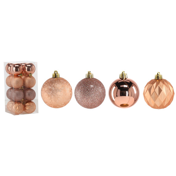 Bile de Crăciun, 16 bucăți, 6 cm – culoare cupru