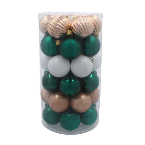 Bile de Crăciun, 41 de bucăți, 6 cm – verde/piersic/alb