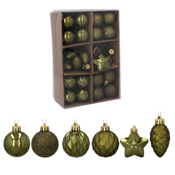 Decorațiuni de Crăciun, 47 de bucăți – verde măslin