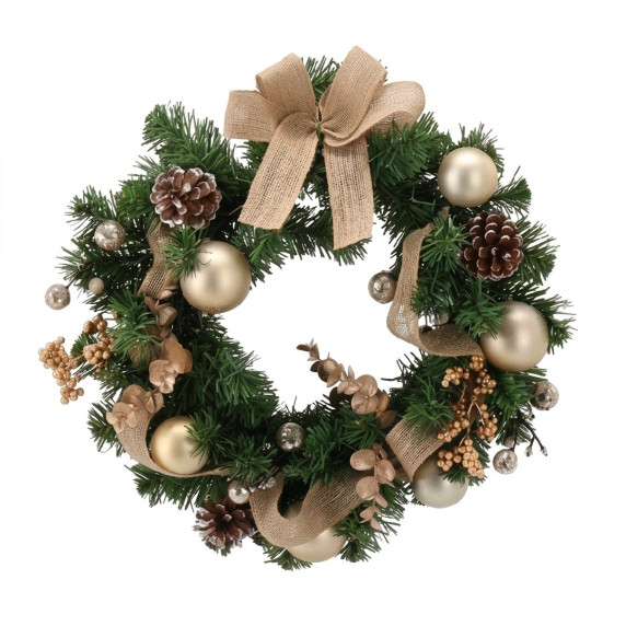 Ghirlandă de Crăciun de 40 cm cu 15 beculețe LED – aurie