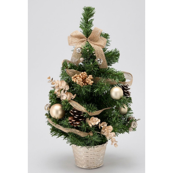 Brad de Crăciun decorat, 50 cm, cu 15 beculețe LED – auriu
