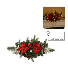 Aranjament de Crăciun pentru masă, 50 cm, cu 10 beculețe LED – roșu-auriu - 