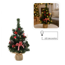 Brad de Crăciun decorat, 50 cm, cu 20 de beculețe LED – roșu-alb - 