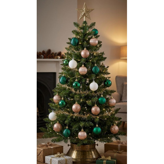 Karácsonyfa dísz szett 41 darab 6 cm - zöld/barack/fehér