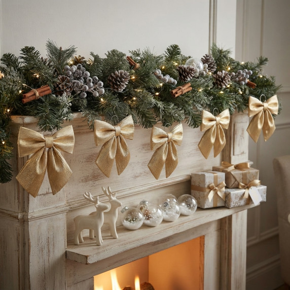 Fundă decorativă de Crăciun, 34 cm – Aurie