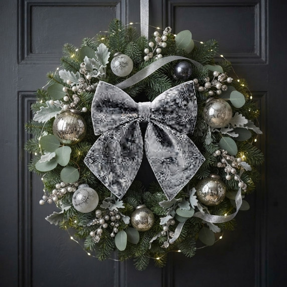 Fundă decorativă de Crăciun din catifea, 29 x 34 cm – Gri