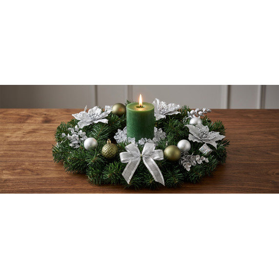Coroană de Crăciun / Advent 40 cm, Argintie – Decorațiune Ușă / Masă