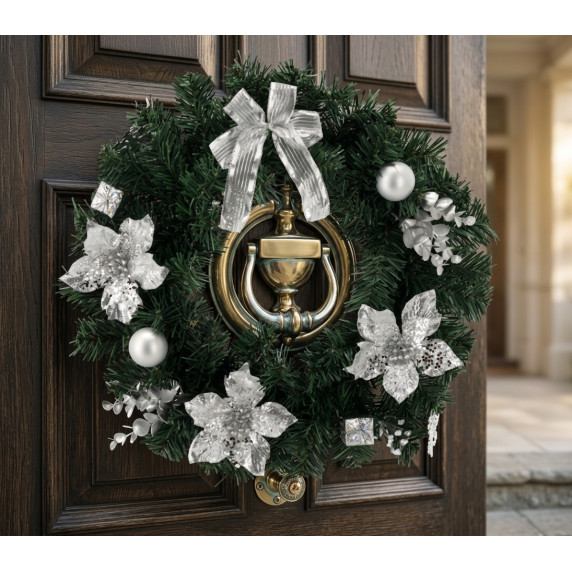 Coroană de Crăciun / Advent 40 cm, Argintie – Decorațiune Ușă / Masă