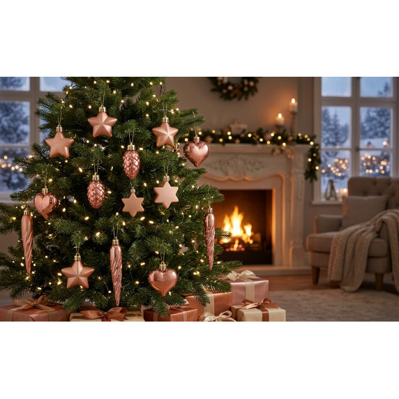 Karácsonyfa dísz szett 20 darab - rézszínű