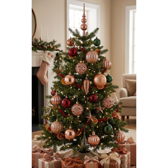 Karácsonyfa dísz szett 26 darab 6 cm - rézszínű