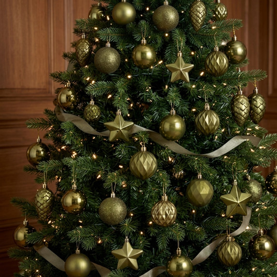 Karácsonyfa dísz szett 47 darab - olivazöld