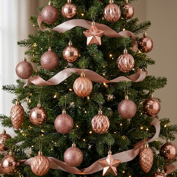 Karácsonyfa dísz szett 47 darab - rézszínű