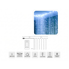 Ghirlandă luminoasă cu telecomandă, 5 x 1,5 m, 240 LED-uri – alb rece - 