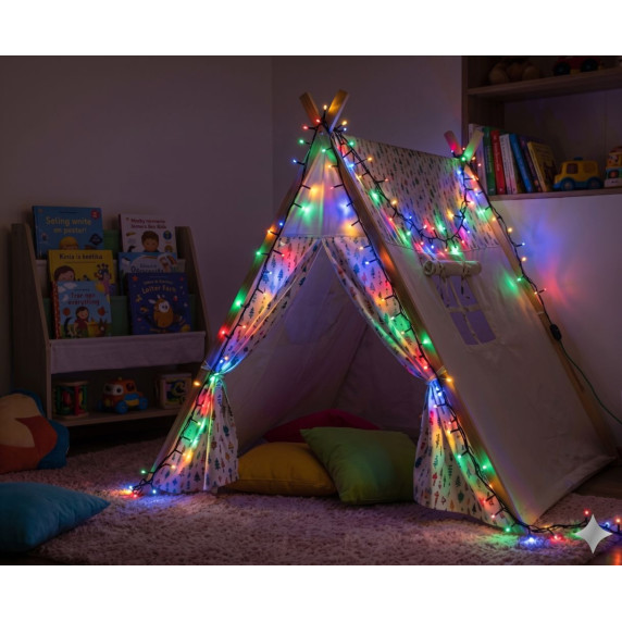 Ghirlandă luminoasă de Crăciun de 15 m, 300 de LED-uri – multicoloră, cu sclipire rece