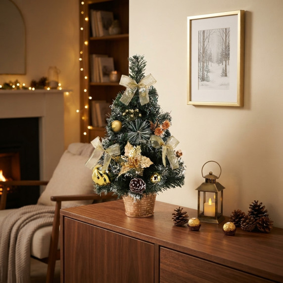 Brad de Crăciun artificial cu decorațiuni, 40 cm – Auriu